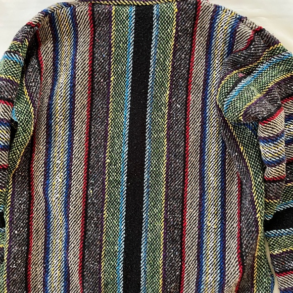 MOLINA Vintage Mexican Baja Blanket Drug Rug Hoodie Grey Green Surfer Poncho M - Picture 8 of 11